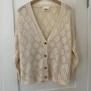 STRAWBERRY COLLECTION | vintage Cream crochet cardigan made in England large (?)